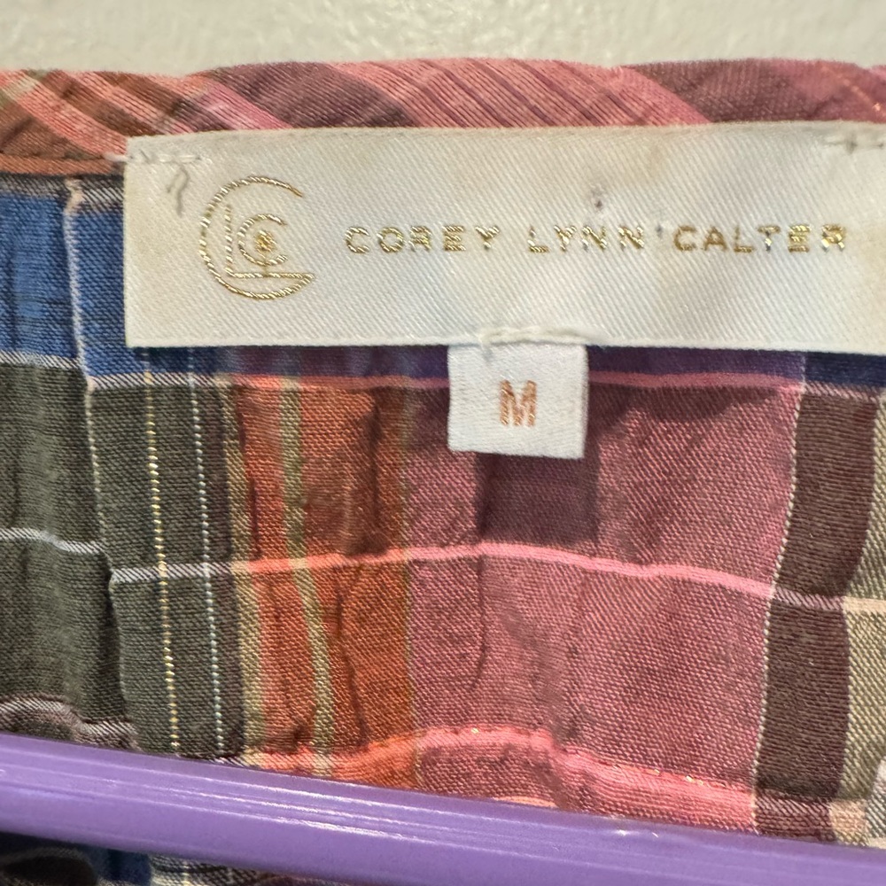 Corey Lynn Calter Maggie Pleat Neck Plaid Top Womens Size M - Picture 4 of 4